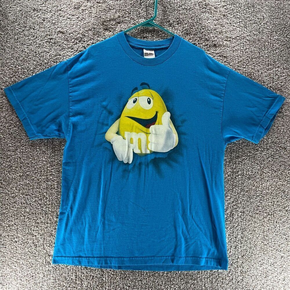 M&Ms Shirt Mens Extra Large Blue Short Sleeve 2009 Y2K Cotton Mars Candy Adult